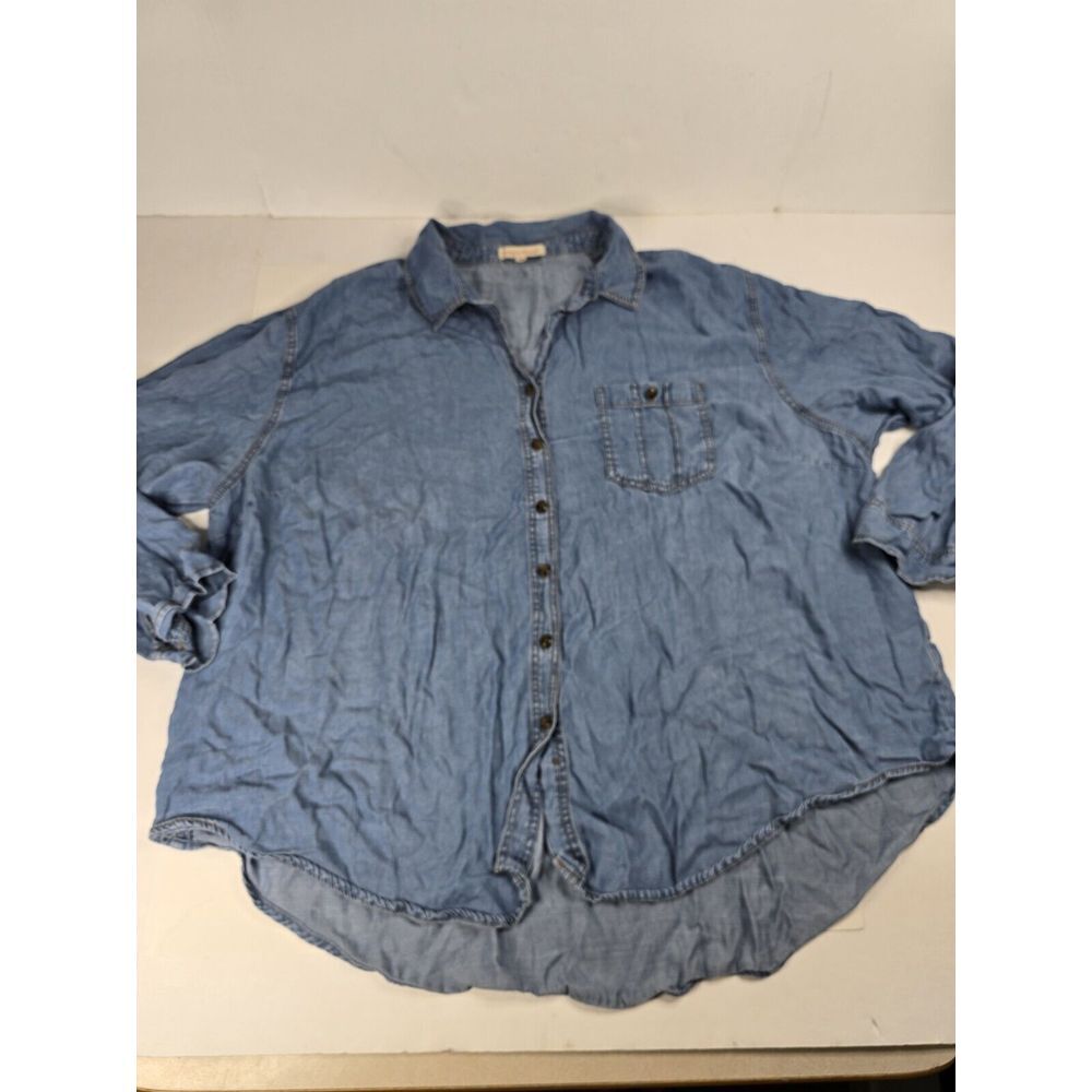 Grand & Greene Blouse Top 2X Button Up CowgirlCore Blue Denim Ranch‎ Rodeo
